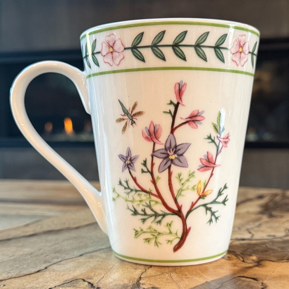 I. Godinger & Co. Butterfly & Dragonfly Botanical Porcelain Mug w/ Wildflowers